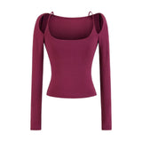 Sexy Hottie Word Open Shoulder Long-Sleeved T-Shirt Girl Autumn New Pure Style Slimming Bottom Top Woman