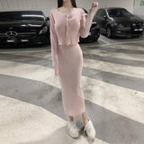 V-Necked Long Dress + Open Fork Outer Set Korea Dongdaemun New Slimmed Dress With A Hip Dress