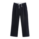BSK&TRAF Women's Clothing 2025 Summer New Casual Simple Double-Layer Waist Wide Leg Pants 1608225