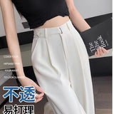 Ice Silk Broad Leg Pants Women Summer Thin High Waist Hanging Straight Small Small Print Drag Floor Suit Pants