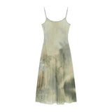 Vintage Tie Dye Sex Hanging Dress Women Summer Seaside Holiday Dress Temperament Waist Thin A-Word Dress