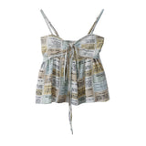 Summer New Niche Design Sense Retro-Skinny English Letter Graffiti Print Small Sling Vest
