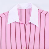 BSK&TRAF Women's Spring 2026 New Hong Kong-Style Cuff Striped Loose Shirt 3564080
