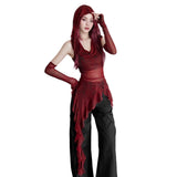 Summer Hooded Sleeveless T-Shirt Yarn Online Dress Dress Girl Decor Street Vest Repair Hot Girl