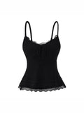 Sweet Babes V-Neck Lace Spliced Sling Vest Women's Summer Lace Pick-Up Waists Are Skinny Sexy And Pure Desire Tops