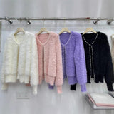 2026 Small Fragrant Wind Pearl Imitation Water Velvet Cardigan Women Autumn And Winter Short Small Soft Plush Knitted Coat