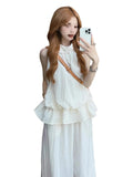 Very Simple Wind Shallow Apricots Waist T-Bstite Top Suit Summer Women's Beautiful Temperament Casual Sweet Two-Piece Set