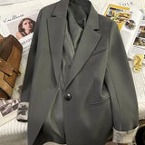 High-Level Design Sense Gray Suit Jacket Women's Spring And Autumn New National Style Printing Casual Temperament Suit
