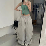 [Shck Drying] Ins Net Red Retro Summer Broad Legs Loose Sports Dance Jazz Casual Workwear Trousers