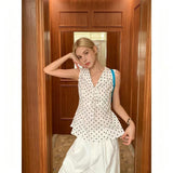V-Neck Sweet Sleeveless Shirt Wave Point Slim Vest Women's Summer Wear Blouse Thin