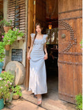 French Gentle Wind Sweet Age To Reduce The Field Wind Broken Flower Dress In The Long Temperament Square Lotus Leaf Side Skirt