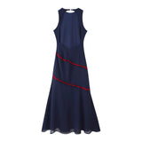 BSK&TRAF Women's Clothing In The Fall Of 2025 New Fashion Splicing Color Ousted Ousted Decorative Back Dress