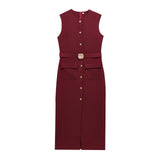 Spring New With Belt Cuffless Sleeveless Fande Dress 3897054