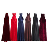 Autumn New Hanging Neck Silk Silk Texture Feel Bare Back Dress 8739331