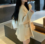 Autumn And Winter Soft Imitation Water Velvet Hooded Knitted Cardigan Women's Style Lazy Style Loose Long Thick Sweater Coat