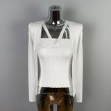Spring And Autumn New Elegant Temperament Hanging Neck Collar Tight Vest T-Shirt + Knit Long Sleeve Repair Shirt Set Woman