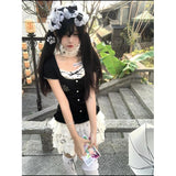 Summer 2 College Style Dress Cute Splicing Fake Two Black Tops Poneng Cake Skirt Two Sets Of Women