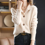 2025 Retro Spring And Autumn Solid Color New Knitted Cardigan Casual Free-Fitting Loose Coat Woman
