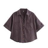 Summer New Women's Fashion Casual Single-Dbutton Short-Sleeved Collar Shirt 2187572
