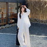 White Loose Lazy Wind Sun Protection Shirt Women Summer Old Money Style Linen Suit Casual Broad Leg Trousers Two Sets