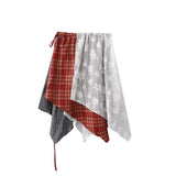 Christmas Wind Red Lattice Skirt Art Sense Mash-Up Wind Irregular Lace Tice Lace Lace Lace Folded Meat-Covered Ass Curtain