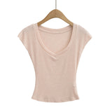 Spice Girls Micro-Permeable V-Neck Bat Sleeve T-Shirt Wearing A Thin Thinch Short Sexy Blouse Girl Tide Card