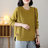 2025 New Round Collar Hooded Sweater Women's Autumn And Winter Knitting Blouse Loose Leisure Bottoming Shirt Simple Knitting Shirt