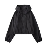 Hottie Draw Rope Thin Hooded Jacket Women's Spring And Autumn New Loose Leisure Sports Long-Sleeved Top