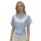 Pure Desire To Tie With Slanted Short-Sleeved T-Shirt Women's Summer Repair Body Hottie To The Waist Korean