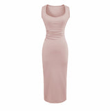 Wide Shoulder Strap Pit Strip Dress Women 2026 Summer New Hot Girl Pure Color U Collar To The Waist-Up Dress