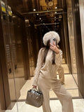 Autumn And Winter Leisure Lazy Wind Small Loose Collar Round Collar Sweater Knitted Broad Leg Pants Two Sets Of Women