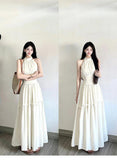 French White Hanging Neck Dress Summer New Waist Temperament Super Fairy Holiday Style Sleeveless Long Skirt