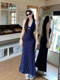 Pure Hot Girl De Shredded Flower Hanging Neck Dress Women Summer New Waist Thin Lace Splicing Bag Hip Dress