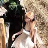 2025 Bow Wave Point Repair Dress French New Sweet Waists Thin Summer Sling Princess Skirt