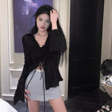 Directly Pitched Chiffon Shirt With Outer Coat Women's Spring And Autumn Cardigan Waist Repair Body Cooked Top Half Perspective
