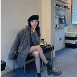 Temperament Casual Fashion Retro Hairy Suit Coat Women Autumn And Winter Small Long Loose Coat