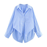 Autumn New Bat Sleeve Loose Striped Shirt 3067105
