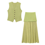 Summer New Undecorated Knitted Vest Knitted Folding Splicing Skirt Set
