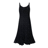 Autumn New French Pure Lust Wind Small Sexy Slimming Leaves Side Small Broken Flower Hanging Skirt Dress Dress