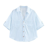 Summer New Women's Fashion Casual Single-Dbutton Short-Sleeved Collar Shirt 2187572