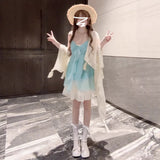 2025 New Seaside Vacation Wear A Complete Set Of V-Necked Sling Skirt Women's Summer French Dress