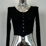 Korean Autumn Temperament Button Braid Short Top Korean Thin Cardigan Long-Sleeved T-Shirt Girl Ins