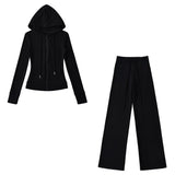 Relaxing Deheder Red Sports Set Long Sleeved Hooded Zippered Coat Lazy Loose Drawn Legs