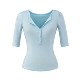 Spice Girls Design V-Neck Button Middle Sleeve T-Shirt Women Summer 2025 New Pure Desire To Repair Spice Girl Blouse
