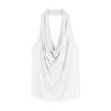 Temperament Blue Collar Hanging Neck Sling Vest Woman Summer Body Babes Design Feel Sleeveless On The Back Of The Coat Outside