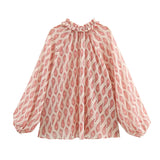 Spring New Lace Printing Loose Wood Ear Trim Shirt