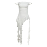 2025 New Tea Rest Gentle Lotus Leaf Side Sexy Sling Woman Summer A Word Shoulder Repair Short Top