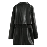 BSK&TRAF Women's Clothing 2025 Autumn 2025 New Tape With Lumbar Imitation Leather Short Wind Coat 2583872