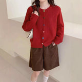 Japan And South Korea Lazy Wind-Collared Sweater Women's Autumn And Winter New Sweet Color Love Buckle Fashion Knitted Shirt Coat Thick