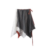 Christmas Wind Red Lattice Skirt Art Sense Mash-Up Wind Irregular Lace Tice Lace Lace Lace Folded Meat-Covered Ass Curtain
